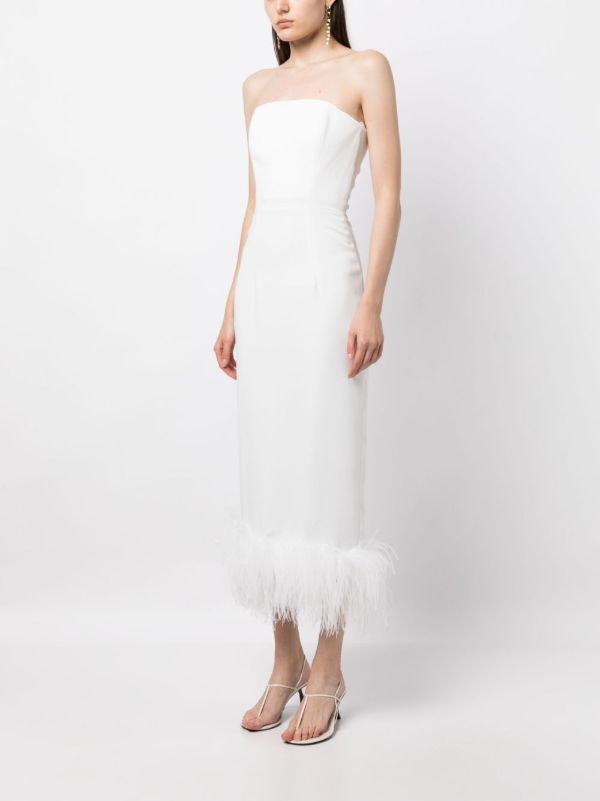Browns 16Arlington White Minelli Feather Trim Midi Dress | Browns Evening Dresses