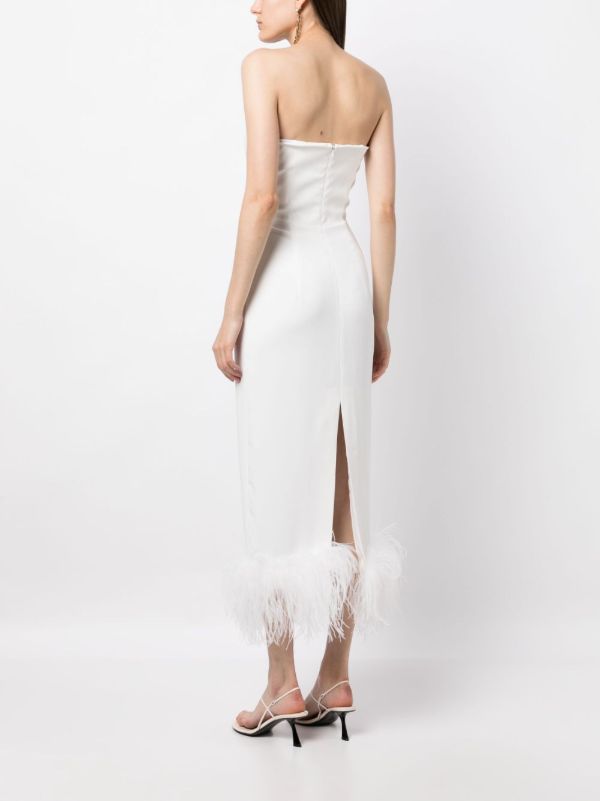 Browns 16Arlington White Minelli Feather Trim Midi Dress | Browns Evening Dresses
