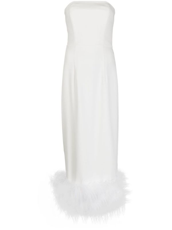 browns 16Arlington white Minelli feather trim midi dress | Browns Evening Dresses