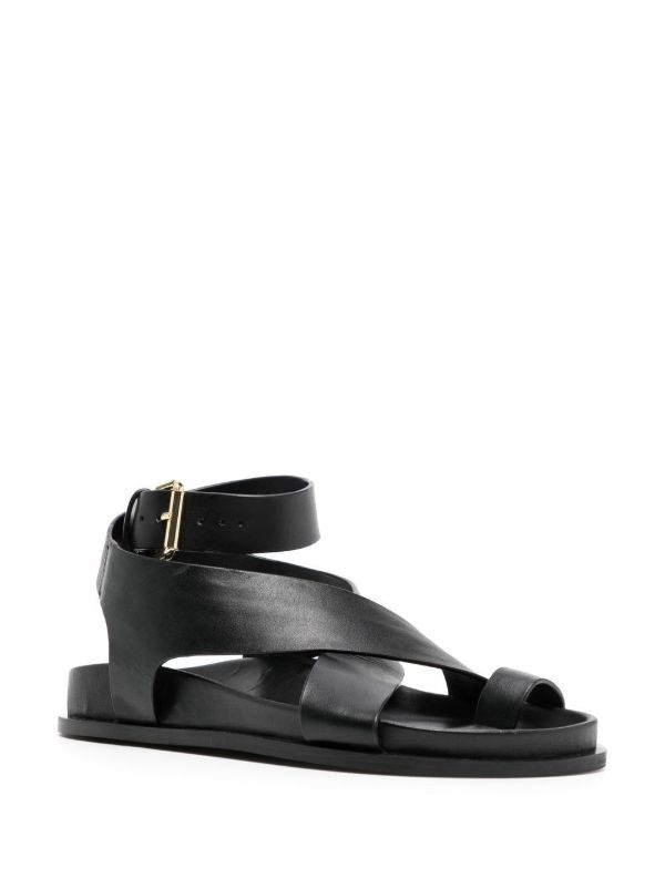 Browns A.EMERY Black Jalen Flat Leather Sandals | Browns Sandals