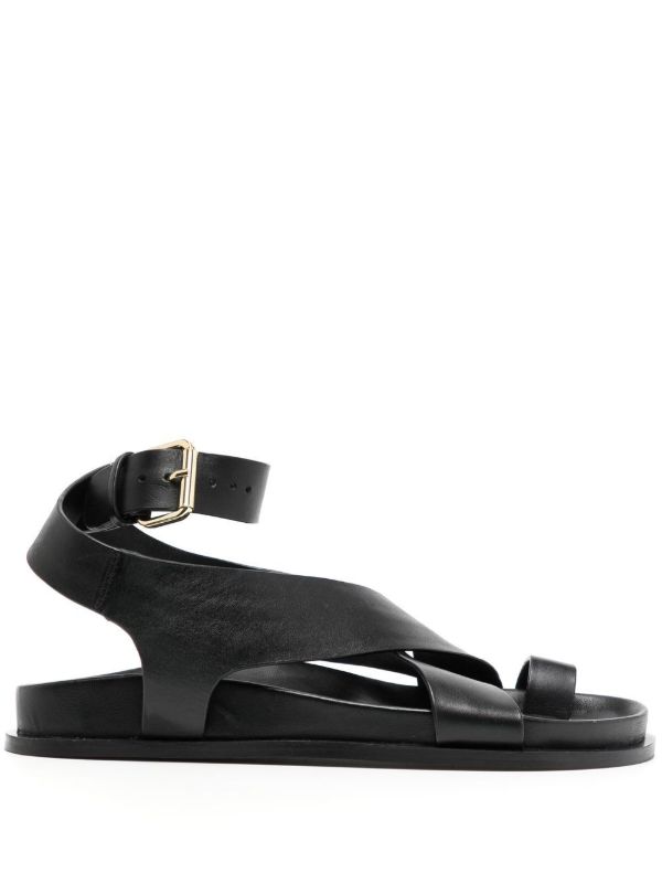 browns A.EMERY Black Jalen Flat Leather Sandals | Browns Sandals