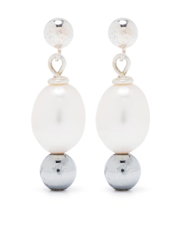 browns A Sinner in Pearls sterling silver pearl and hematite drop earrings | Browns Earrings