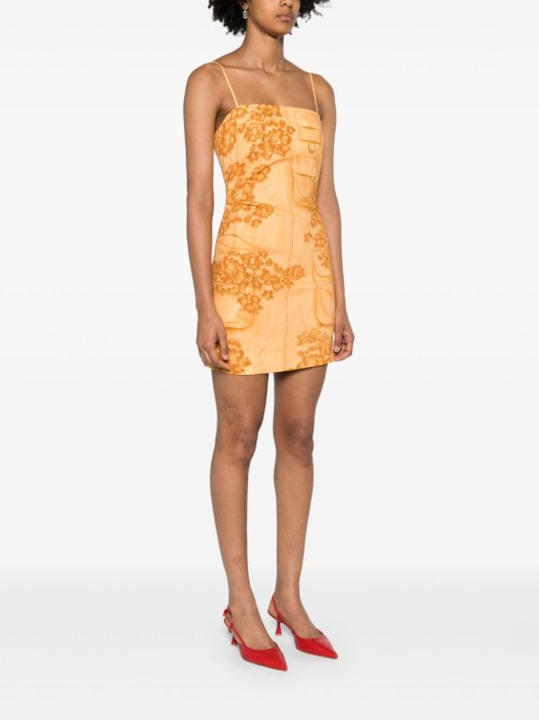 Browns Acne Studios Orange Trompe L'oeil Print Strap Dress | Browns Day Dresses