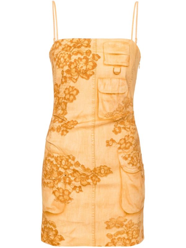 browns Acne Studios Orange Trompe L'oeil Print Strap Dress | Browns Day Dresses