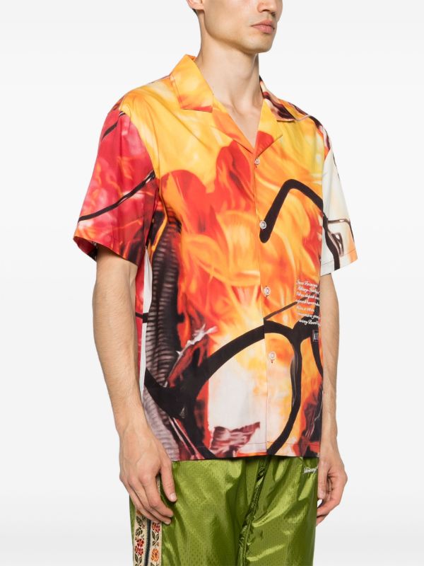 Browns Advisory Board Crystals Orange And Red Glasses And Fire Print Short-Sleeved Shirt | Browns Shirts