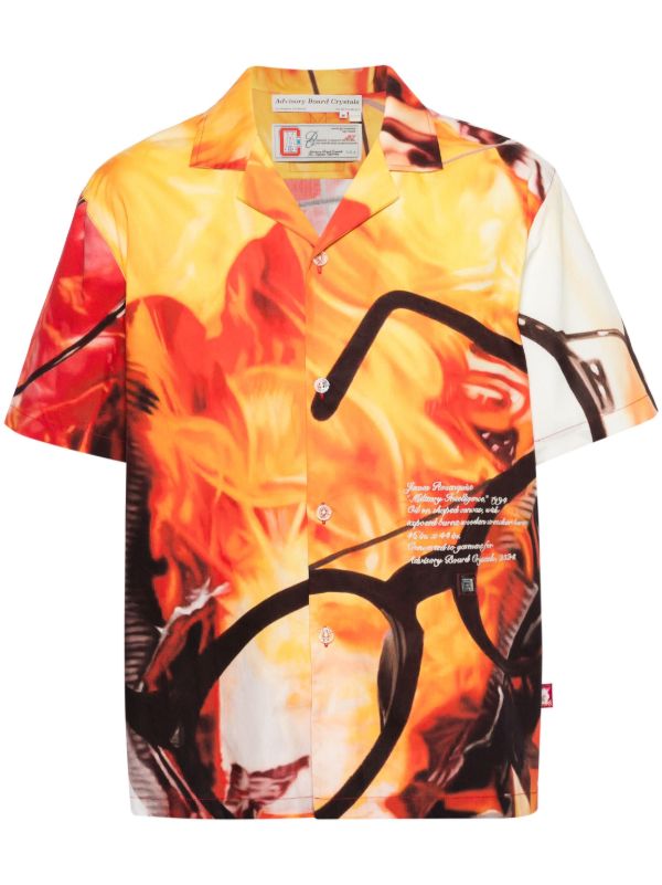 browns Advisory Board Crystals Orange And Red Glasses And Fire Print Short-Sleeved Shirt | Browns Shirts