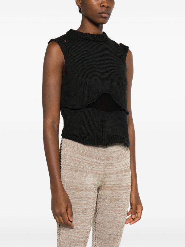 Browns AISLING CAMPS Black Steph Cut-Out Knit Vest | Browns Knitted Tops
