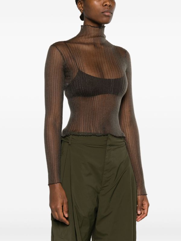 Browns AISLING CAMPS Grey Modern Mist Sheer Long Sleeve Top | Browns T-Shirts & Jersey Shirts