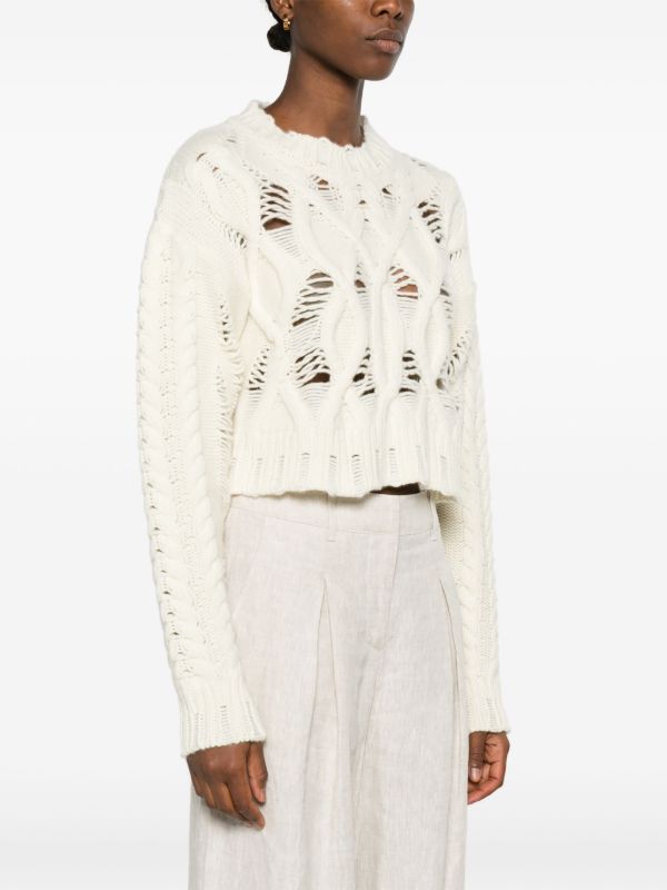 Browns AISLING CAMPS White Cable Knit Cropped Sweater | Browns Knitted Sweaters
