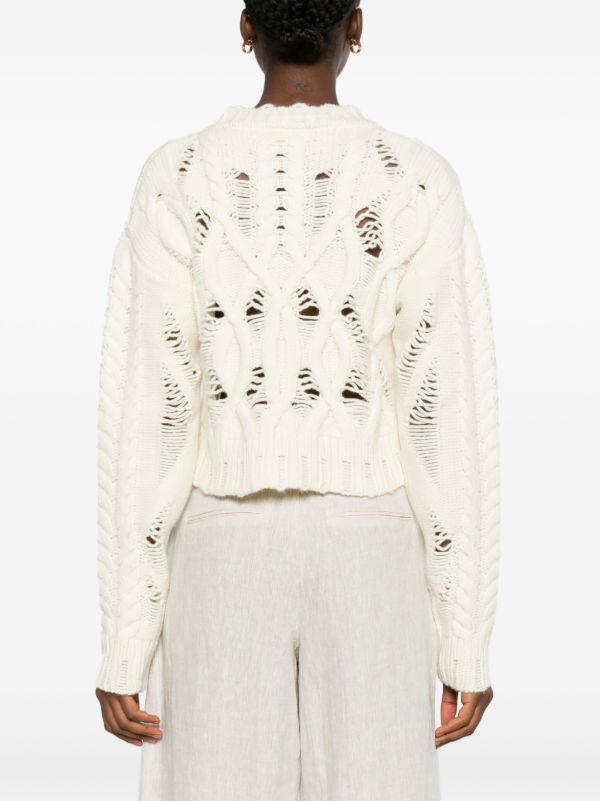 Browns AISLING CAMPS White Cable Knit Cropped Sweater | Browns Knitted Sweaters