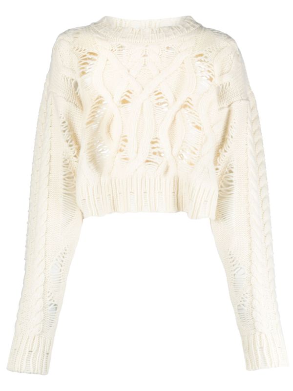browns AISLING CAMPS White Cable Knit Cropped Sweater | Browns Knitted Sweaters