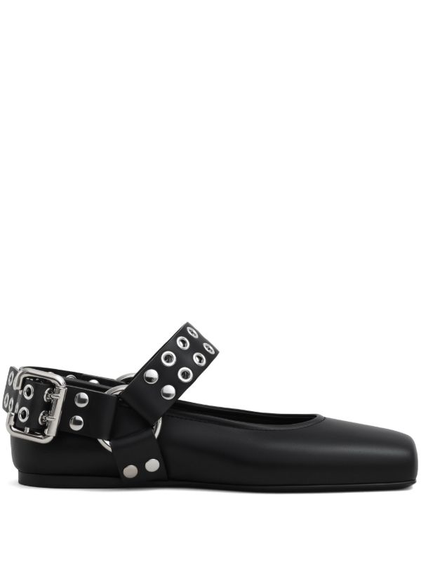 browns Alaïa Black Biker Ballet Flats | Browns Ballerina Shoes