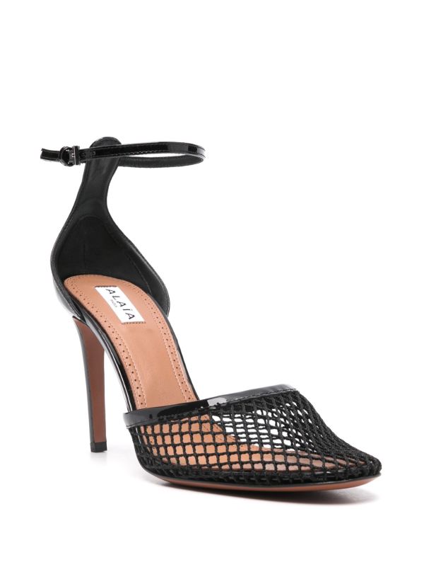 Browns Alaïa Black High Fishnet 90 Leather Pumps | Browns Pumps
