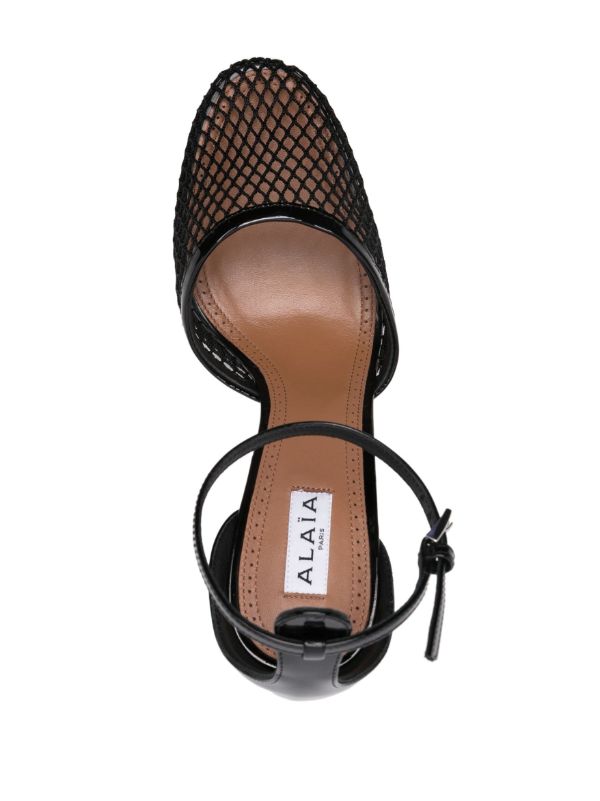 Browns Alaïa Black High Fishnet 90 Leather Pumps | Browns Pumps