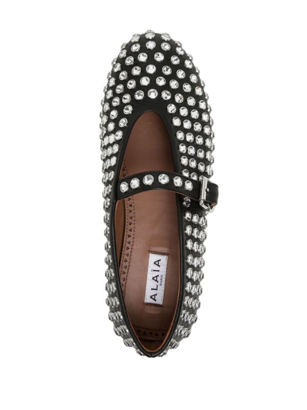 Browns Alaïa Black Strass Crystal-Embellished Leather Ballerina Shoes | Browns Ballerina Shoes