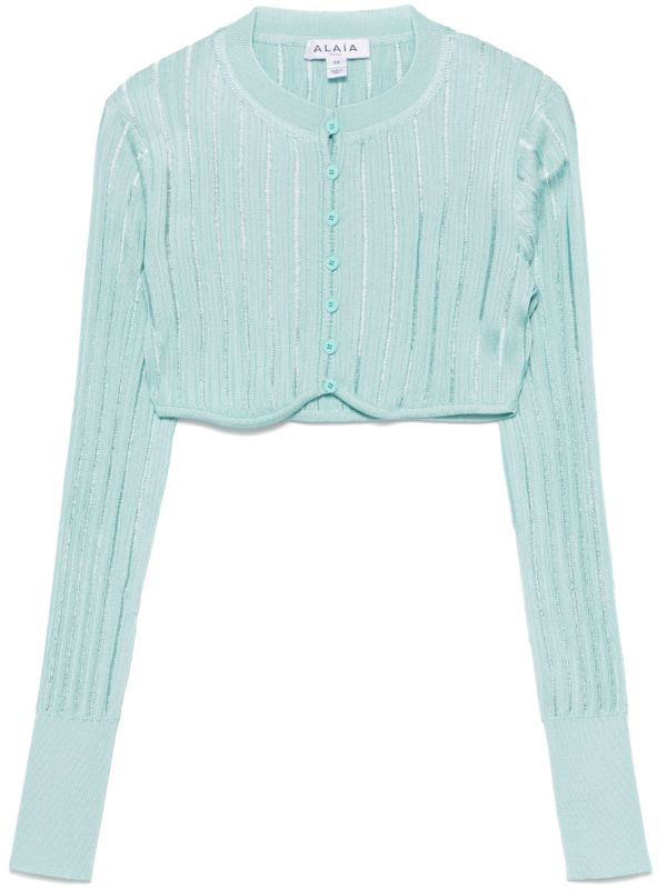 browns Alaïa Blue Crinoline Cropped Cardigan | Browns Cardigans