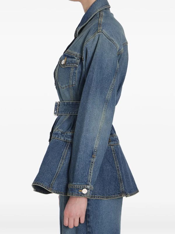 Browns Alaïa Blue Peplum Denim Jacket | Browns Denim Jackets