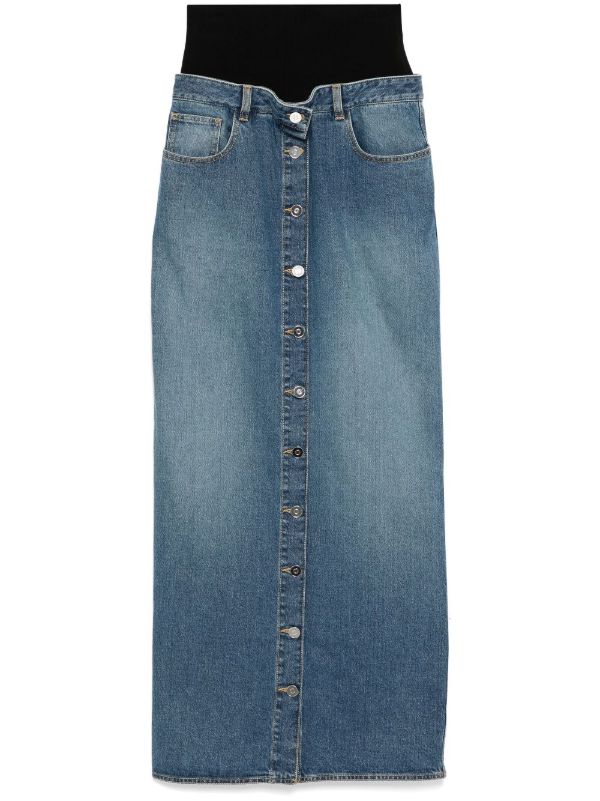 browns Alaïa Knitted-Waist Maxi Denim Skirt | Browns Straight Skirts