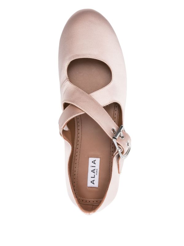 Browns Alaïa Pink Criss-Cross Ballet Flats | Browns Ballerina Shoes