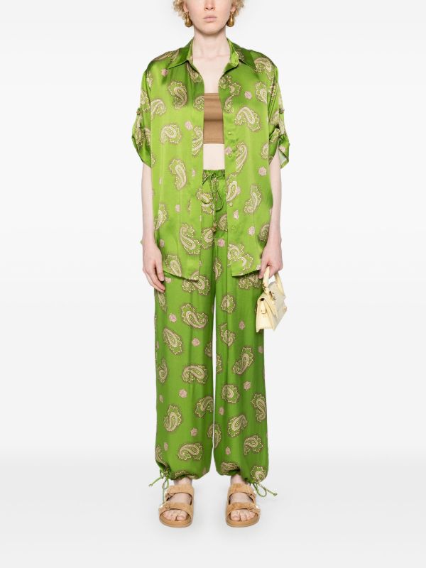 Browns ALEMAIS Green Dice Silk Trousers | Browns High Waisted Pants