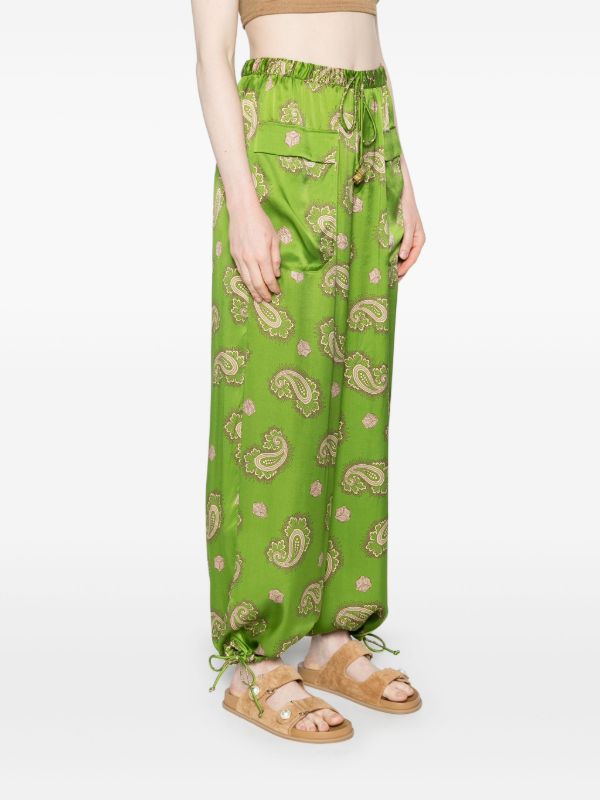 Browns ALEMAIS Green Dice Silk Trousers | Browns High Waisted Pants