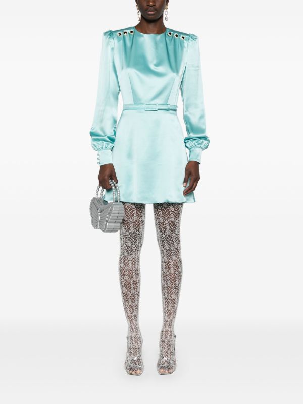 Browns Alessandra Rich Blue Belted Silk Mini Dress | Browns Cocktail & Party Dresses