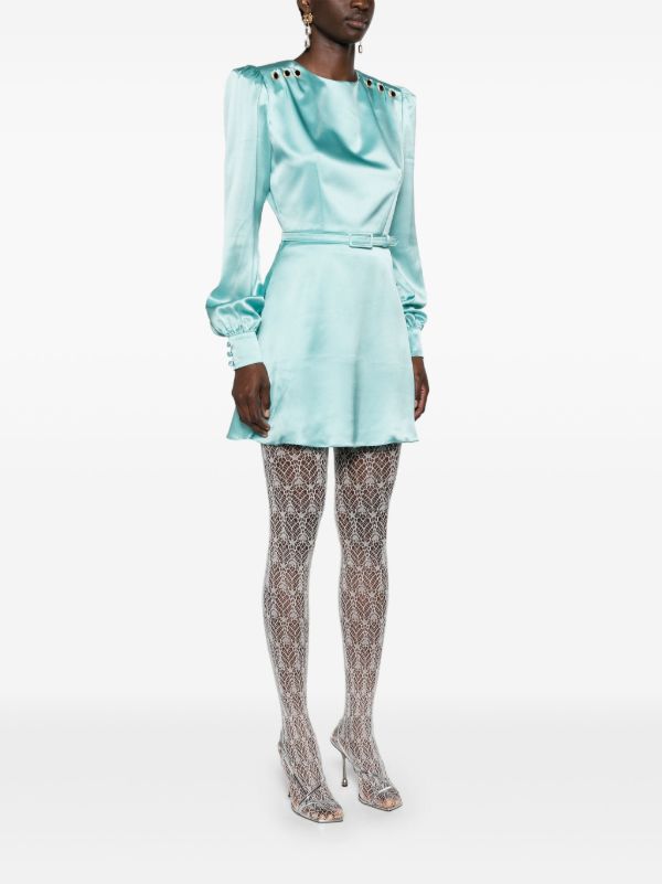 Browns Alessandra Rich Blue Belted Silk Mini Dress | Browns Cocktail & Party Dresses