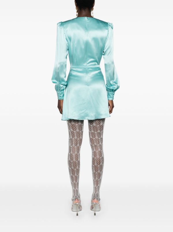 Browns Alessandra Rich Blue Belted Silk Mini Dress | Browns Cocktail & Party Dresses