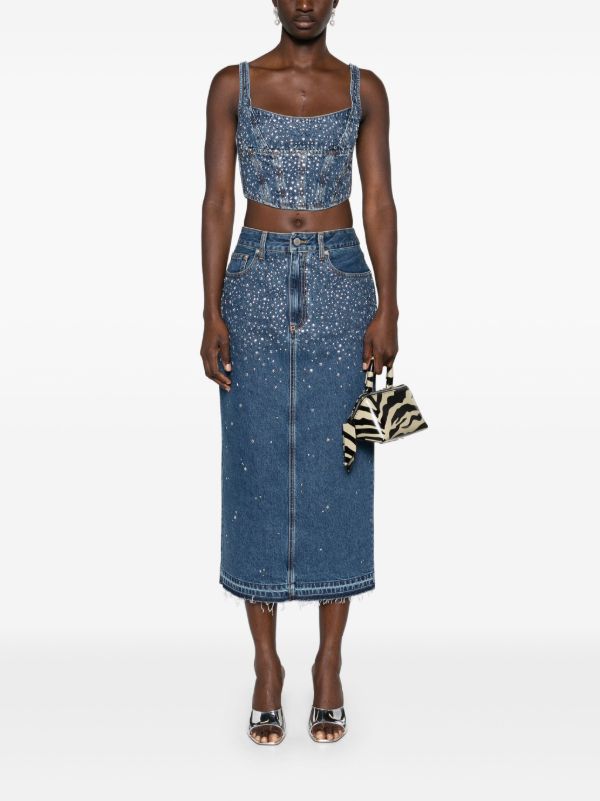 Browns Alessandra Rich Blue Rhinestone Denim Skirt | Browns Denim Skirts