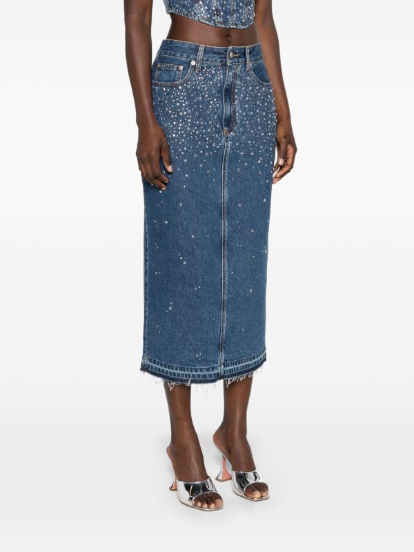 Browns Alessandra Rich Blue Rhinestone Denim Skirt | Browns Denim Skirts