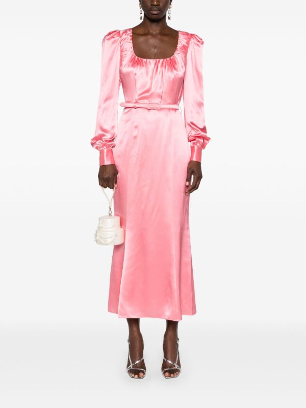 Browns Alessandra Rich Pink Belted Silk Midi Dress | Browns Day Dresses