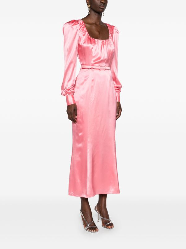 Browns Alessandra Rich Pink Belted Silk Midi Dress | Browns Day Dresses