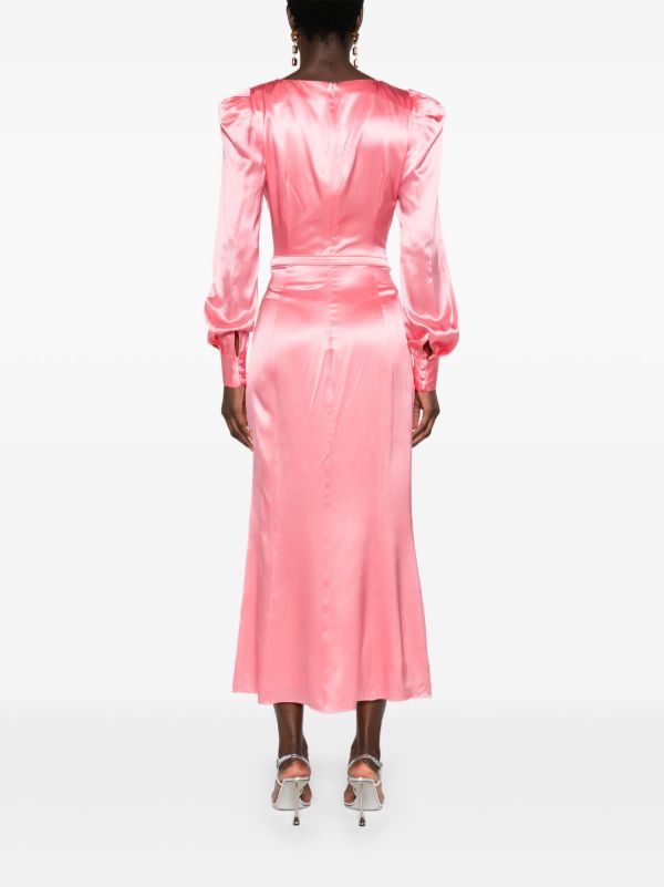 Browns Alessandra Rich Pink Belted Silk Midi Dress | Browns Day Dresses
