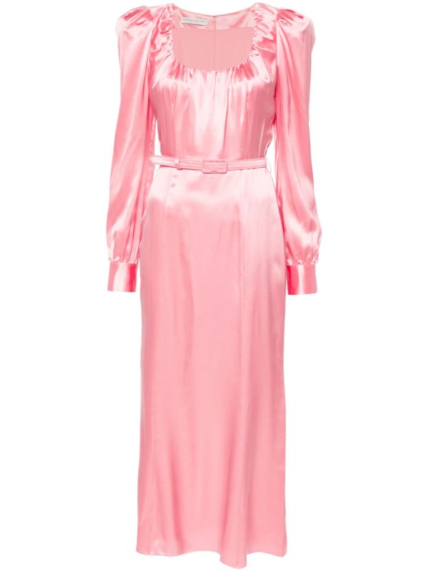 browns Alessandra Rich pink belted silk midi dress | Browns Day Dresses