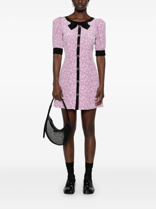 Browns Alessandra Rich Pink Clover-print Silk Mini Dress | Browns Day Dresses