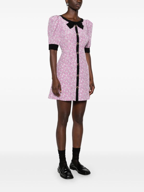 Browns Alessandra Rich Pink Clover-print Silk Mini Dress | Browns Day Dresses