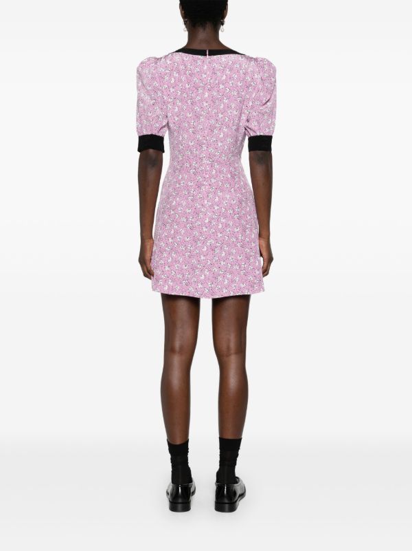 Browns Alessandra Rich Pink Clover-print Silk Mini Dress | Browns Day Dresses