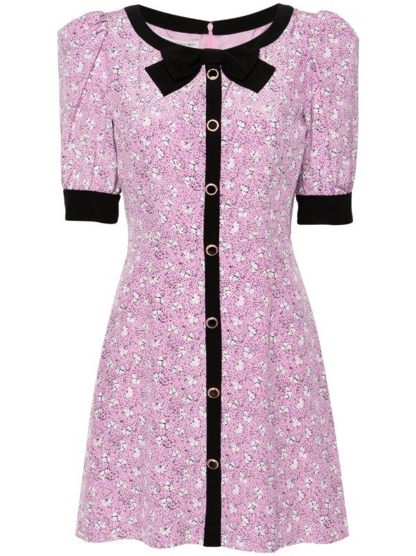 browns Alessandra Rich pink clover-print silk mini dress | Browns Day Dresses