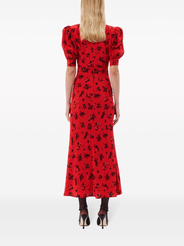 Browns Alessandra Rich Red Rose-Print Silk Dress | Browns Day Dresses