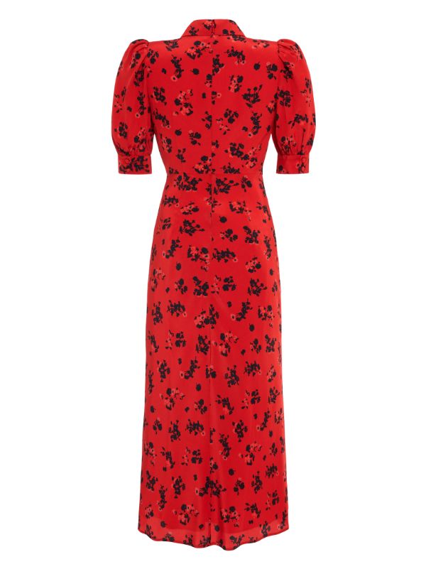 Browns Alessandra Rich Red Rose-Print Silk Dress | Browns Day Dresses