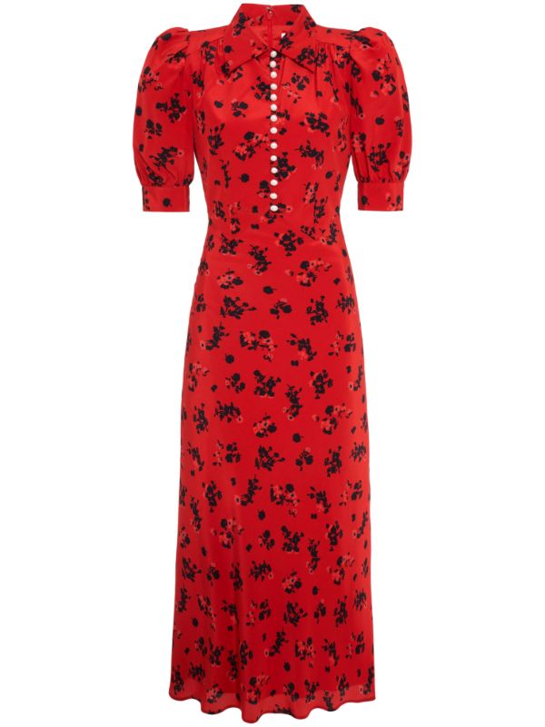 browns Alessandra Rich Red Rose-Print Silk Dress | Browns Day Dresses