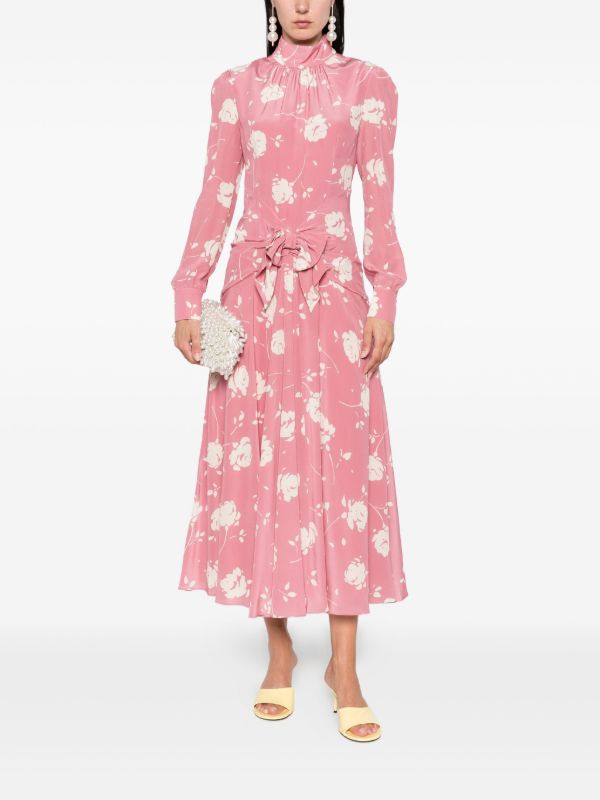 browns Alessandra Rich Rose-print Belted Midi Dress | Browns Day Dresses