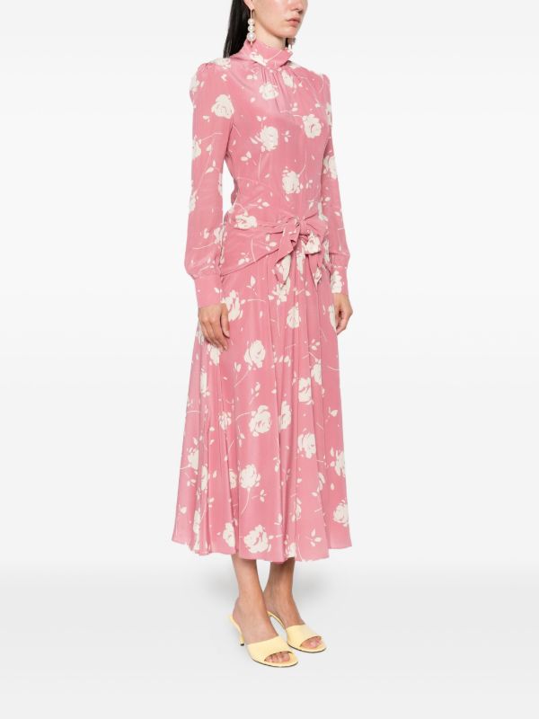 browns Alessandra Rich Rose-print Belted Midi Dress | Browns Day Dresses