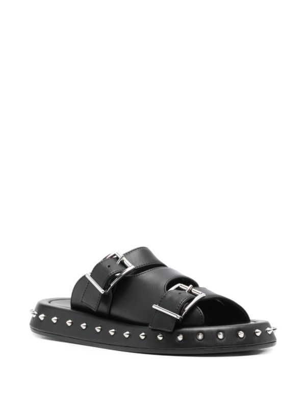 Browns Alexander McQueen Buckled Leather Slides | Browns Flip Flops & Slides