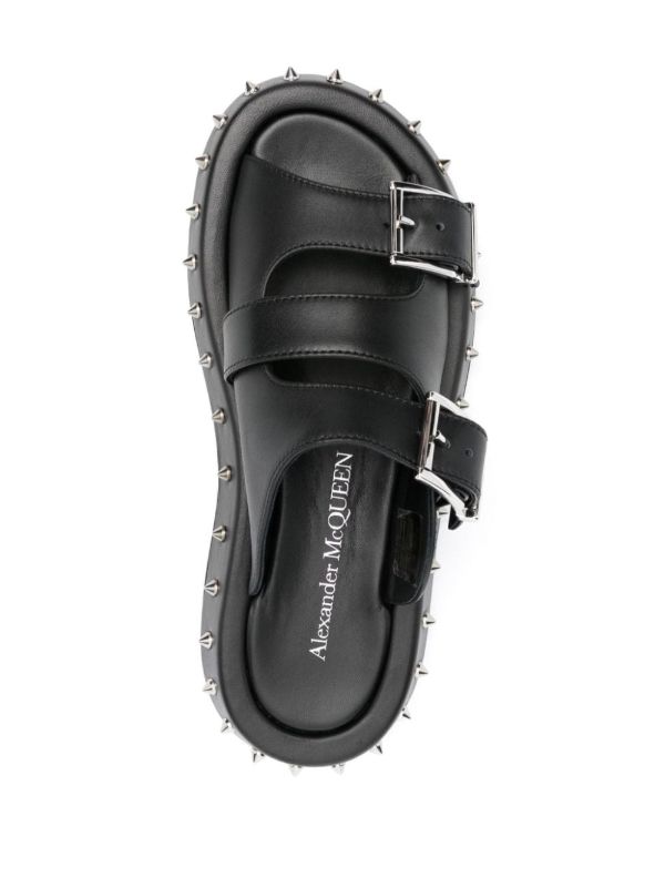 Browns Alexander McQueen Buckled Leather Slides | Browns Flip Flops & Slides