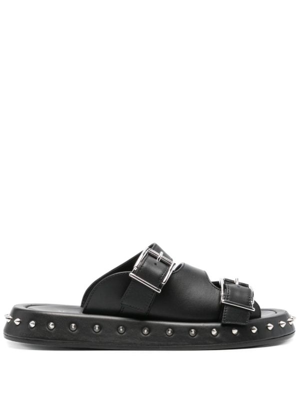 browns Alexander McQueen Buckled Leather Slides | Browns Flip Flops & Slides