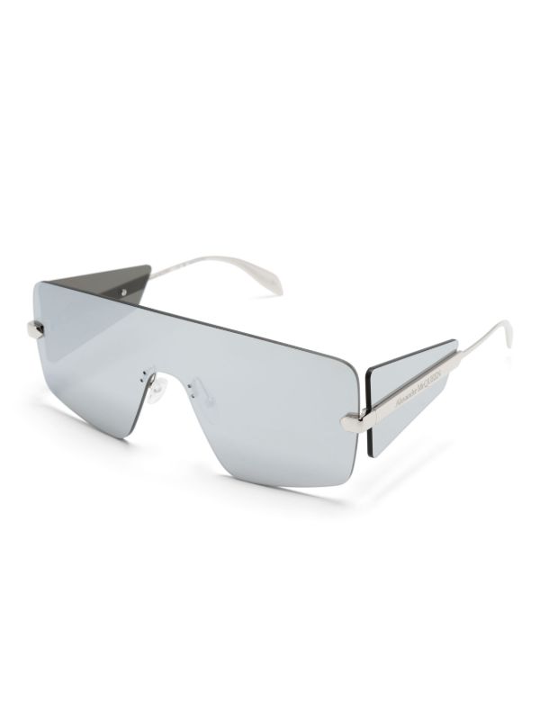 Browns Alexander McQueen Eyewear Silver-tone Shield-Frame Sunglasses | Browns Sunglasses