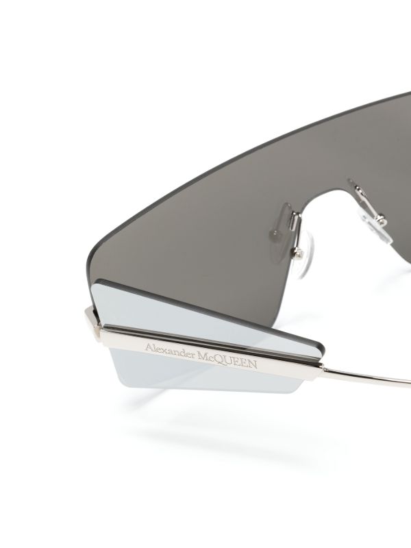 Browns Alexander McQueen Eyewear Silver-tone Shield-Frame Sunglasses | Browns Sunglasses