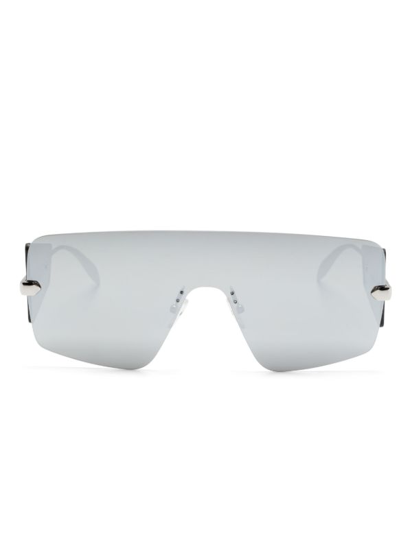 browns Alexander McQueen Eyewear Silver-tone Shield-Frame Sunglasses | Browns Sunglasses