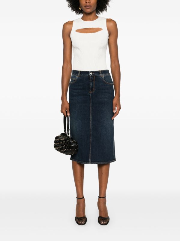 Browns Alexander McQueen Pencil Denim Midi Skirt | Browns Straight Skirts